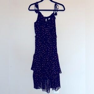 💕 EVIE Black/Red Floral Tiered Hem Tie Shoulder High Low Dress Flowy Size M